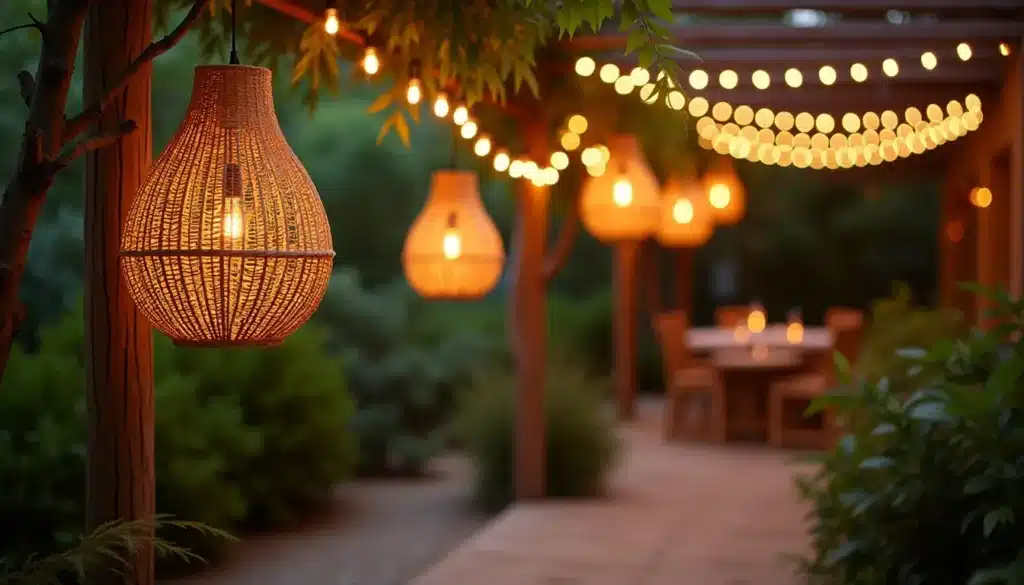 hanging rattan lights