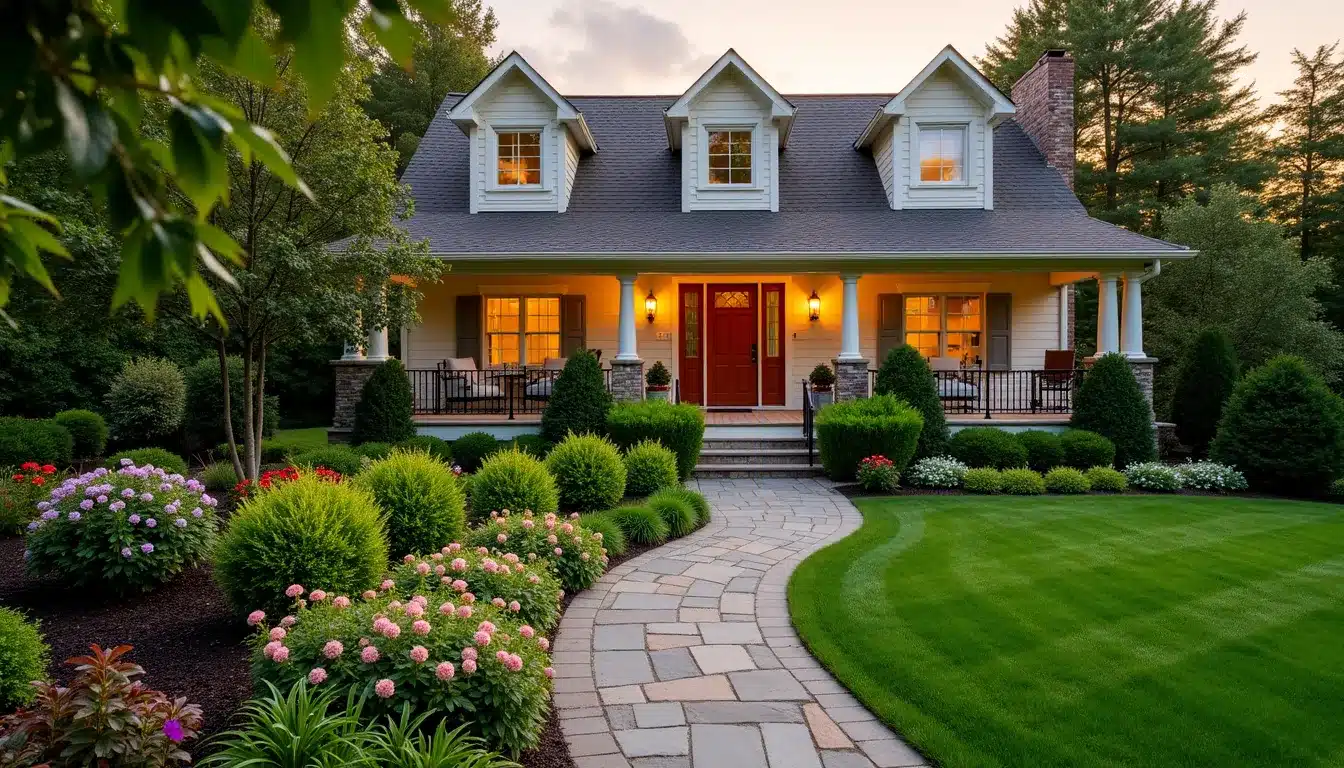 landscaped frontyard goldenhour