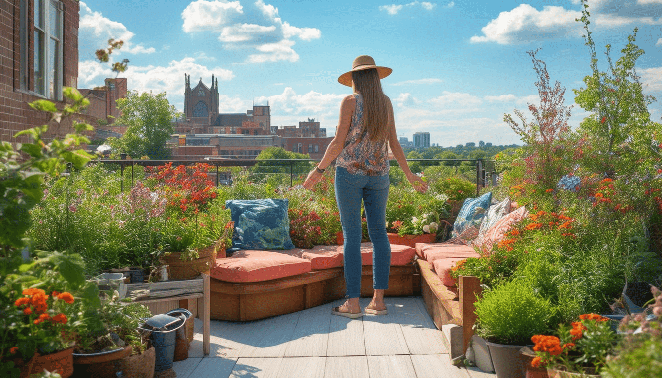 a local woman in cambridge uncovers a hidden rooftop garden oasis above her garage, transforming an unused space into a lush retreat. discover her inspiring journey and the beauty of urban gardening.